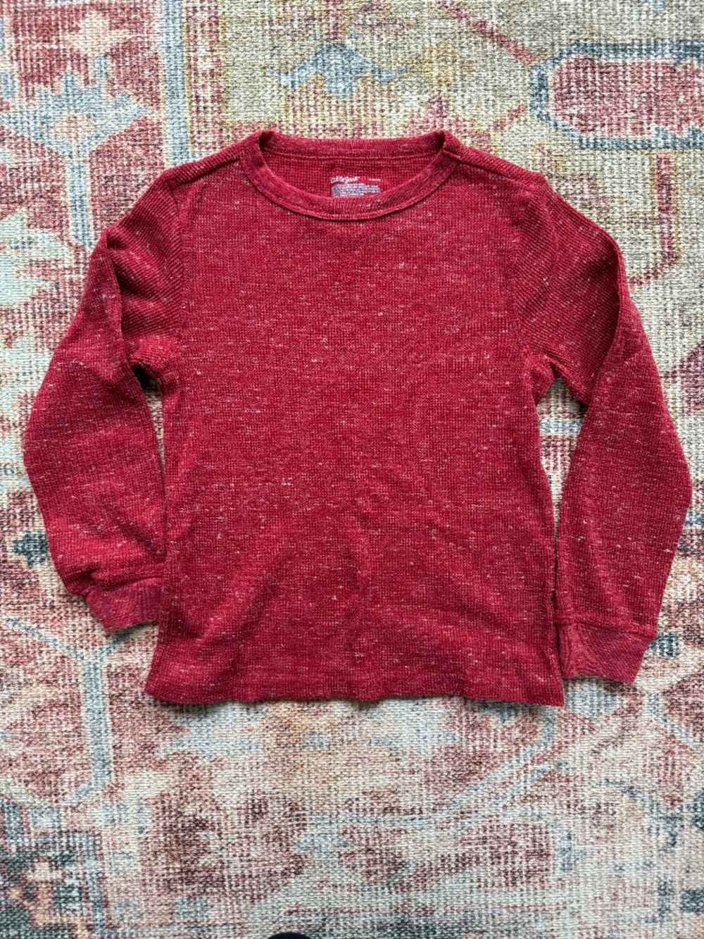 Cat & Jack Boys Red Marled Waffle Thermal Long Sleeve Crew Shirt S 6/7
